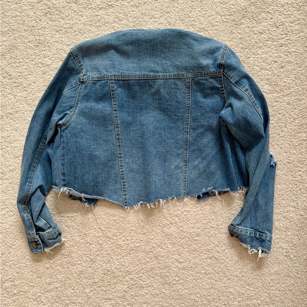 Blue Distressed Cropped Jean Jacket - Picture 7 of 8